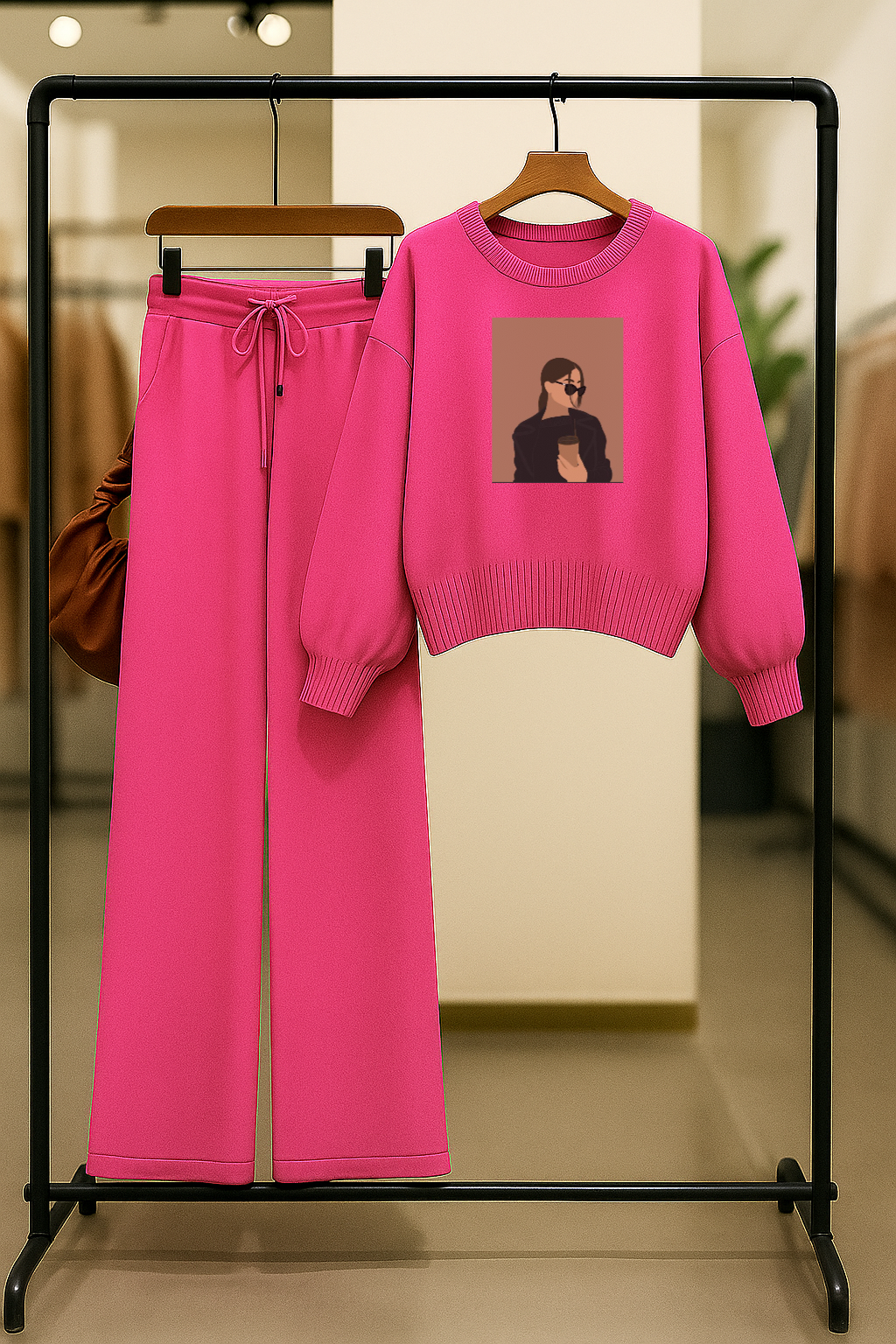 Umarz Women's Coffee Girl Comfy Two-Piece Sweatshirt & Flapper Pants Co-ord Set