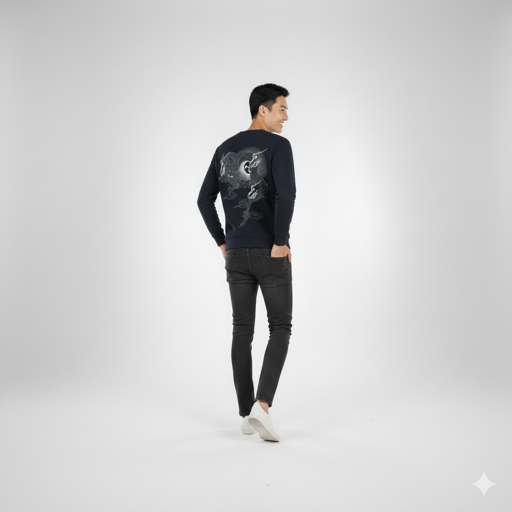 Azure Dragon Fleece Sweatshirt – Japanese Streetwear Edition
