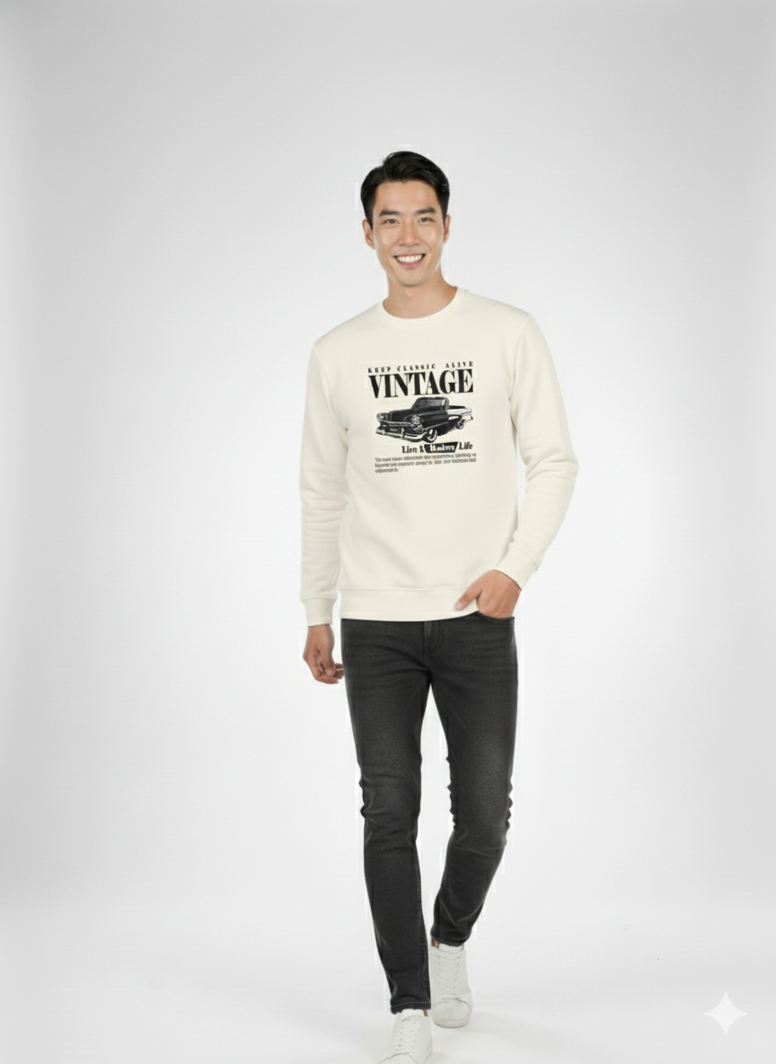 Vintage Drive Classic White Sweatshirt