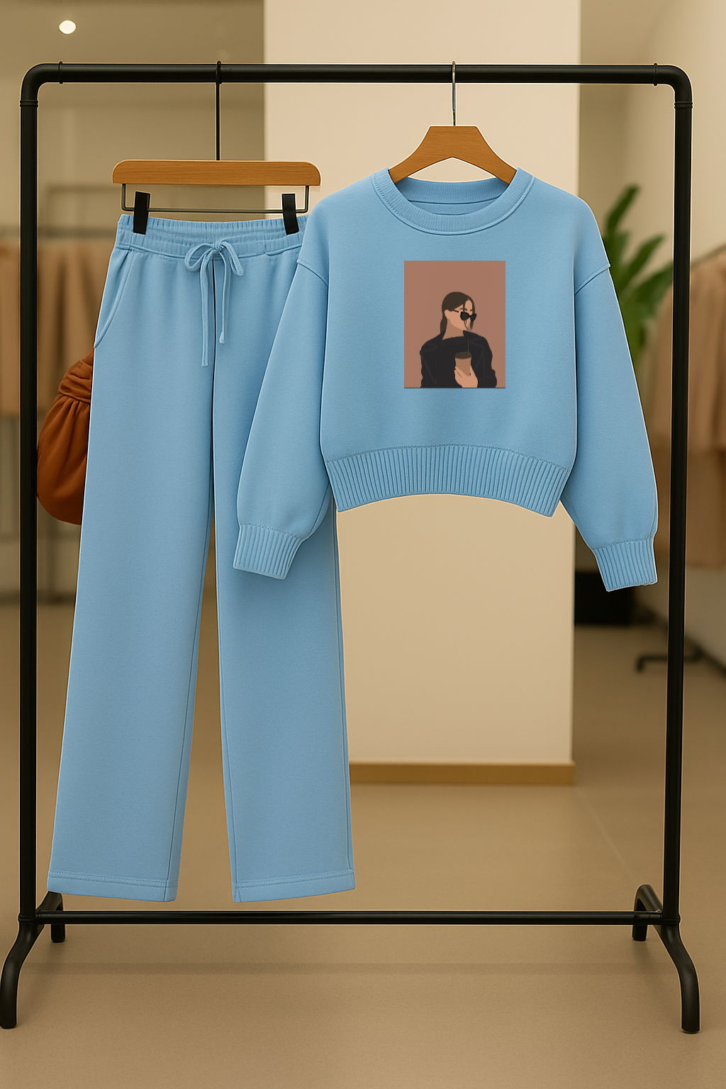 Umarz Women's Coffee Girl Comfy Two-Piece Sweatshirt & Flapper Pants Co-ord Set