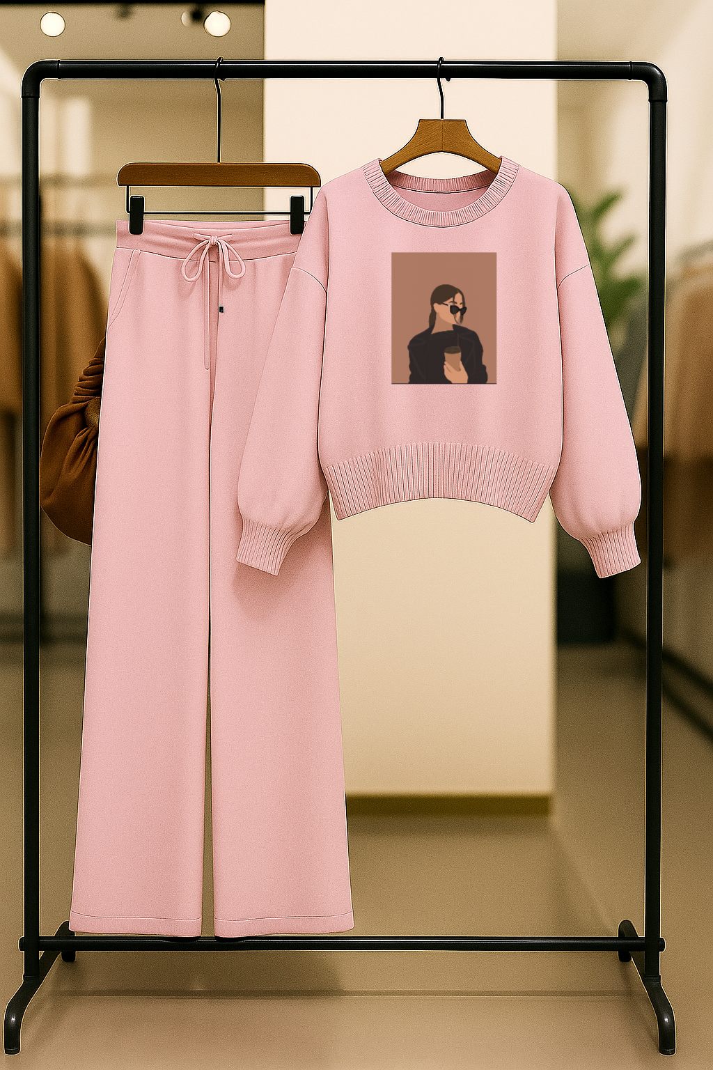 Umarz Women's Coffee Girl Comfy Two-Piece Sweatshirt & Flapper Pants Co-ord Set