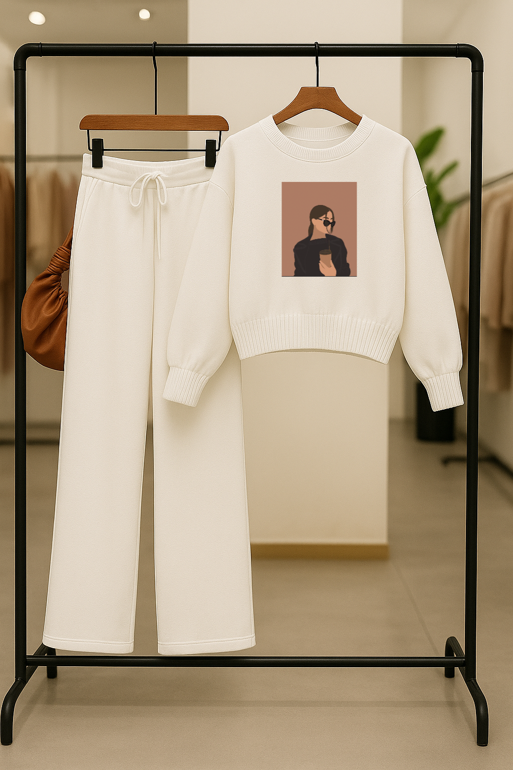 Umarz Women's Coffee Girl Comfy Two-Piece Sweatshirt & Flapper Pants Co-ord Set