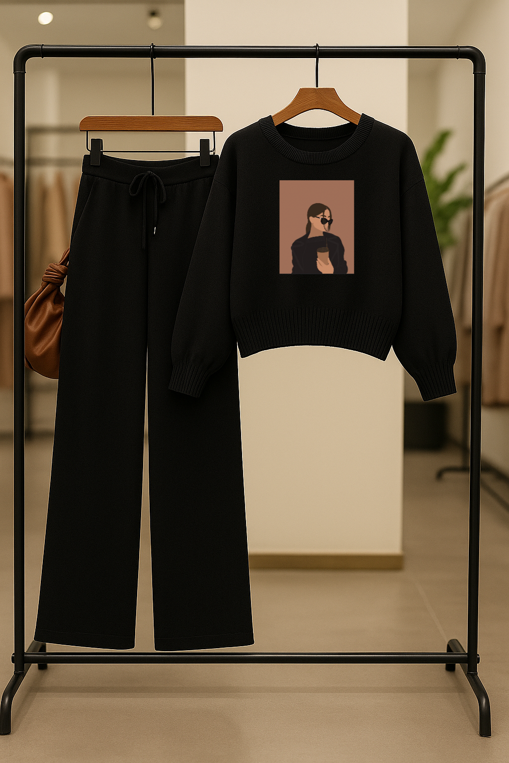 Umarz Women's Coffee Girl Comfy Two-Piece Sweatshirt & Flapper Pants Co-ord Set