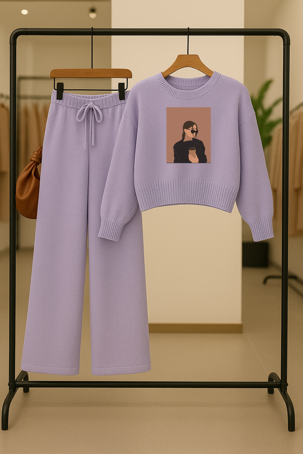 Umarz Women's Coffee Girl Comfy Two-Piece Sweatshirt & Flapper Pants Co-ord Set