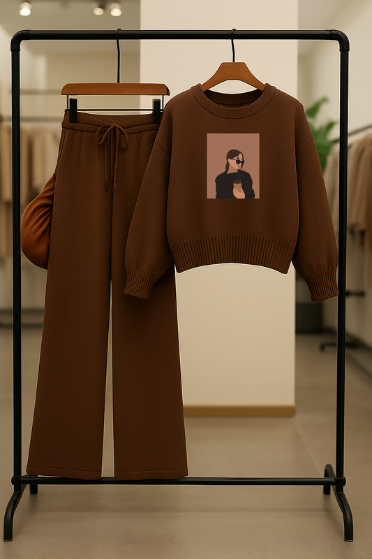 Umarz Women's Coffee Girl Comfy Two-Piece Sweatshirt & Flapper Pants Co-ord Set