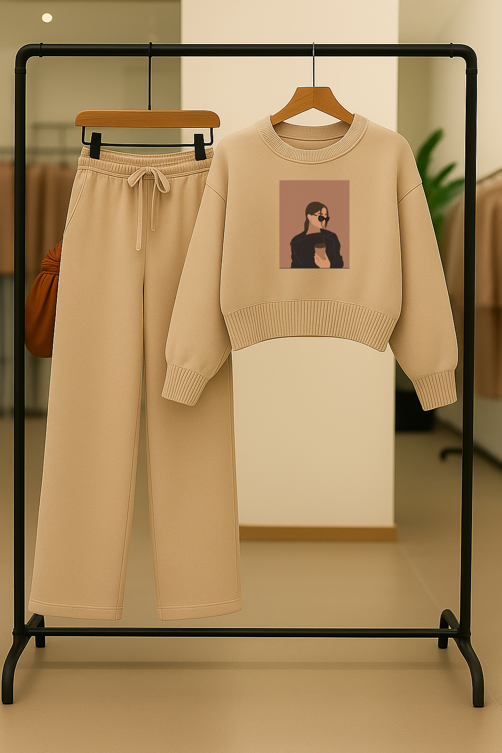 Umarz Women's Coffee Girl Comfy Two-Piece Sweatshirt & Flapper Pants Co-ord Set