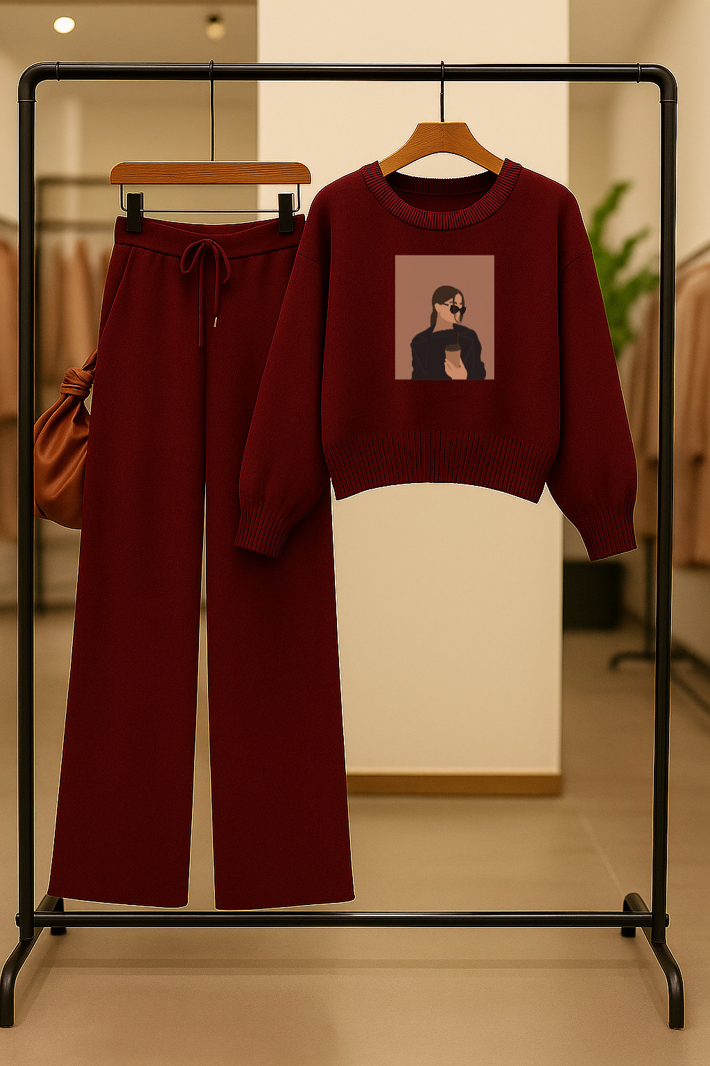 Umarz Women's Coffee Girl Comfy Two-Piece Sweatshirt & Flapper Pants Co-ord Set